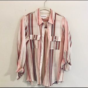 Olive and Oak White Multi Stripe Button Up